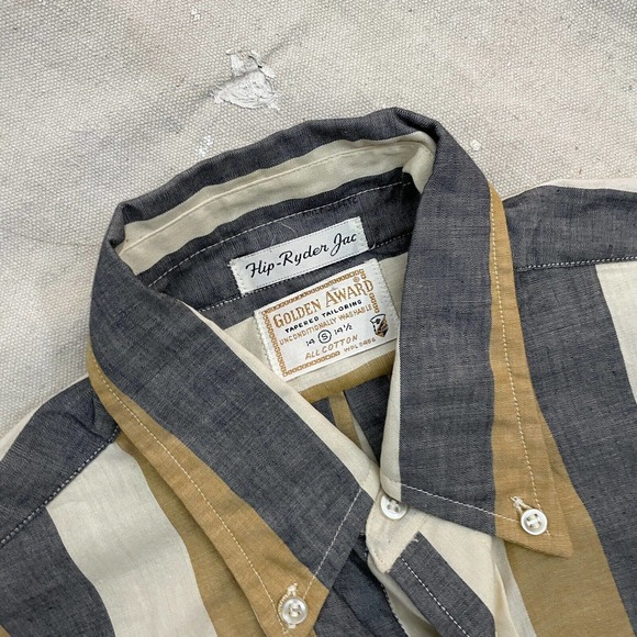 Vintage 1950s Vertical Stripe Side Button Jac Button Collar Shirt Mens S/M - Picture 4 of 11